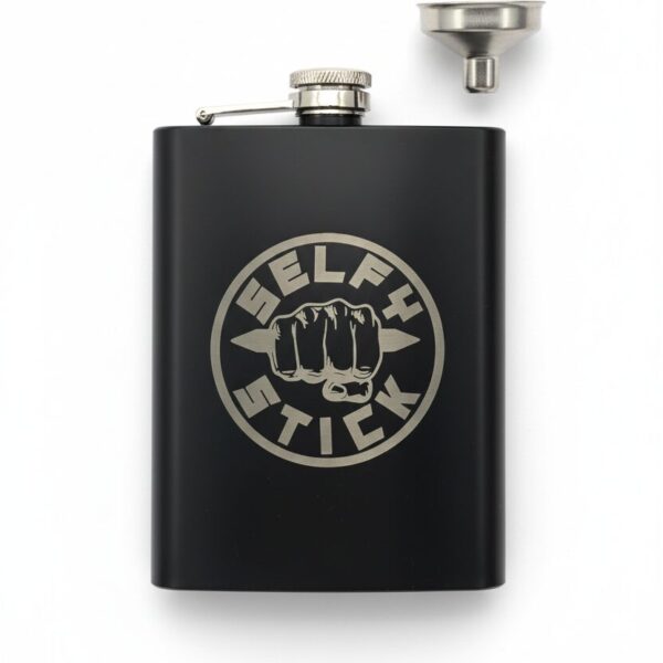 Selfy Stick 8oz stainless steel hip flask with logo