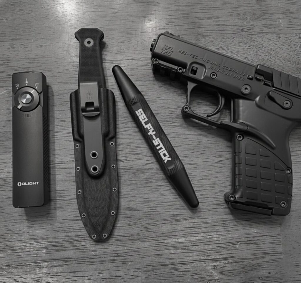 EDC everyday carry loadout featuring the Selfy Stick self-defense tool